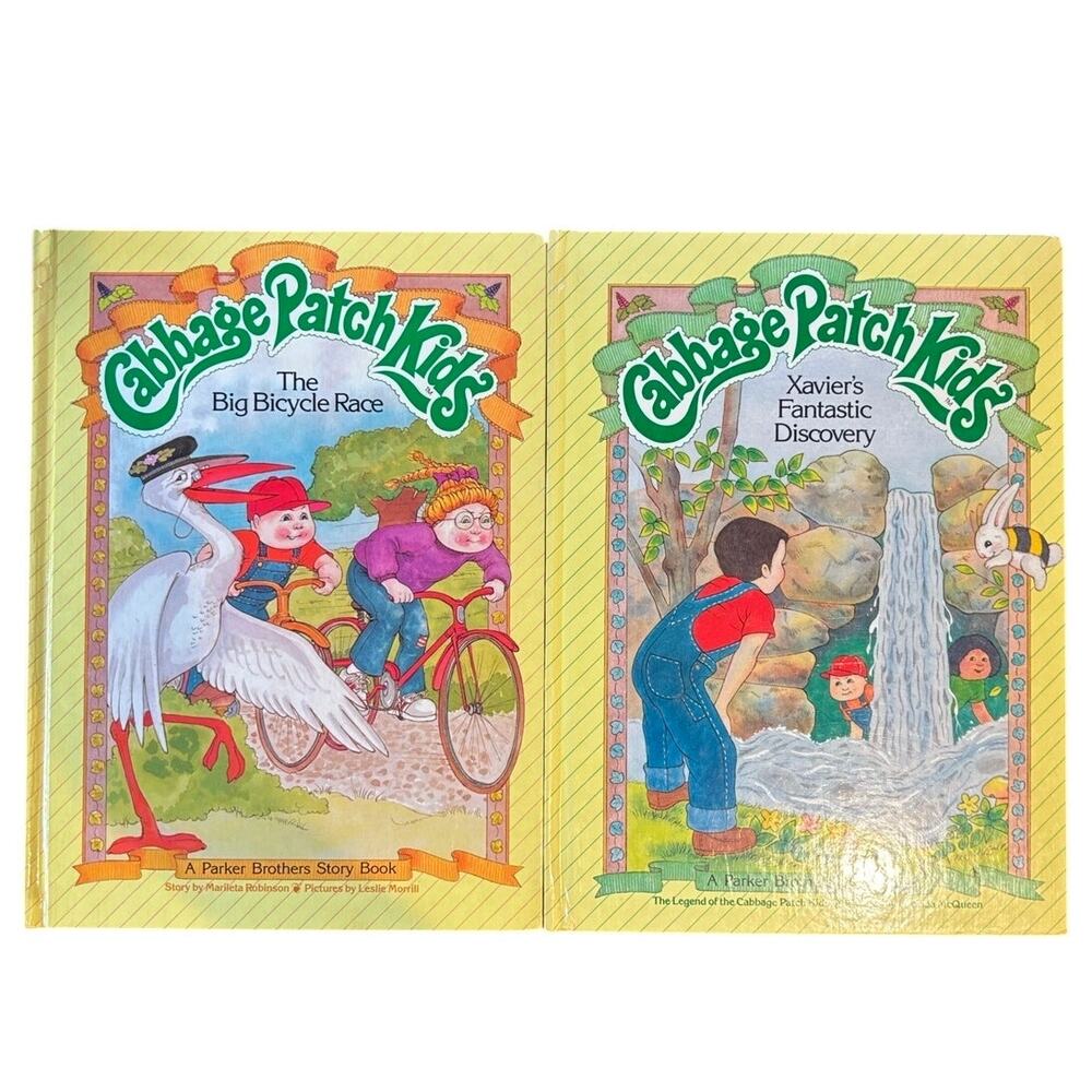2 VTG 1984 1st Ed. Cabbage Patch Kids Books, Bicycle Race, Fantastic Discovery